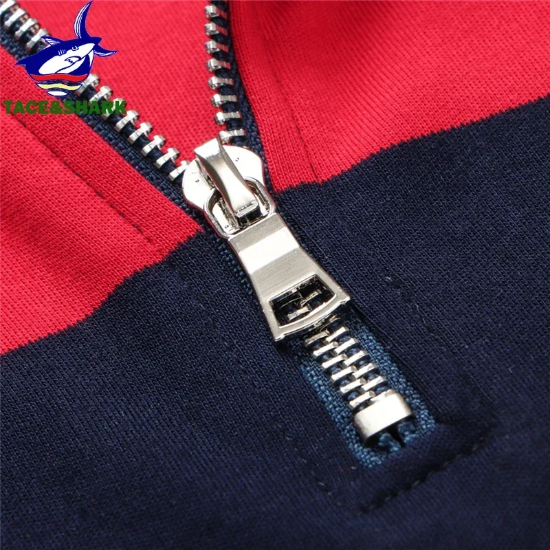 TACE & SHARK-Polo de manga larga con bordado a rayas para hombre, Camiseta ajustada con media cremallera, ropa de negocios, gran oferta, otoño