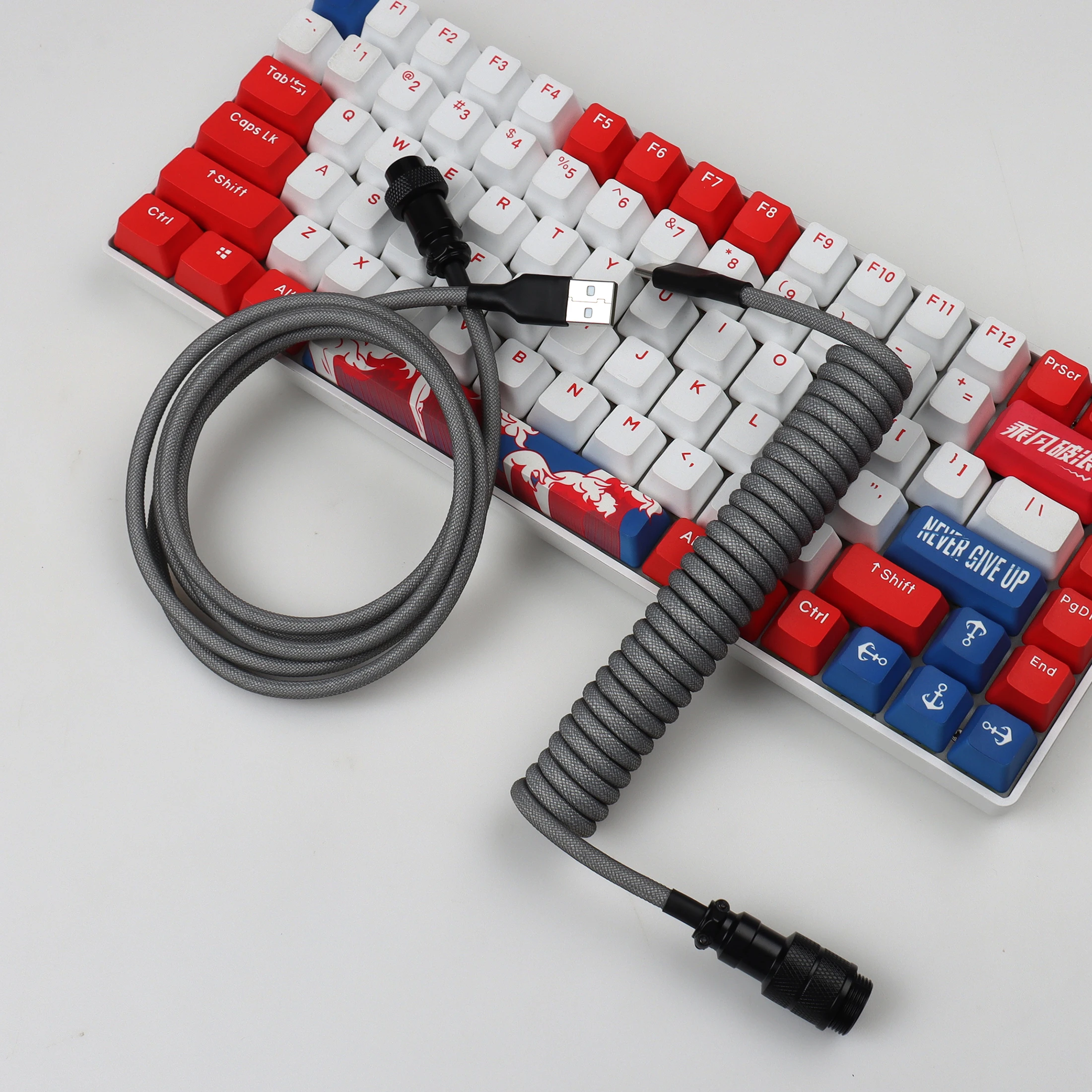 LANO GX16 USB Coiled Cable Type C Mechanical Keyboard Aviator Cable Custom Desktop Computer Aviation Connector Paracord Cable