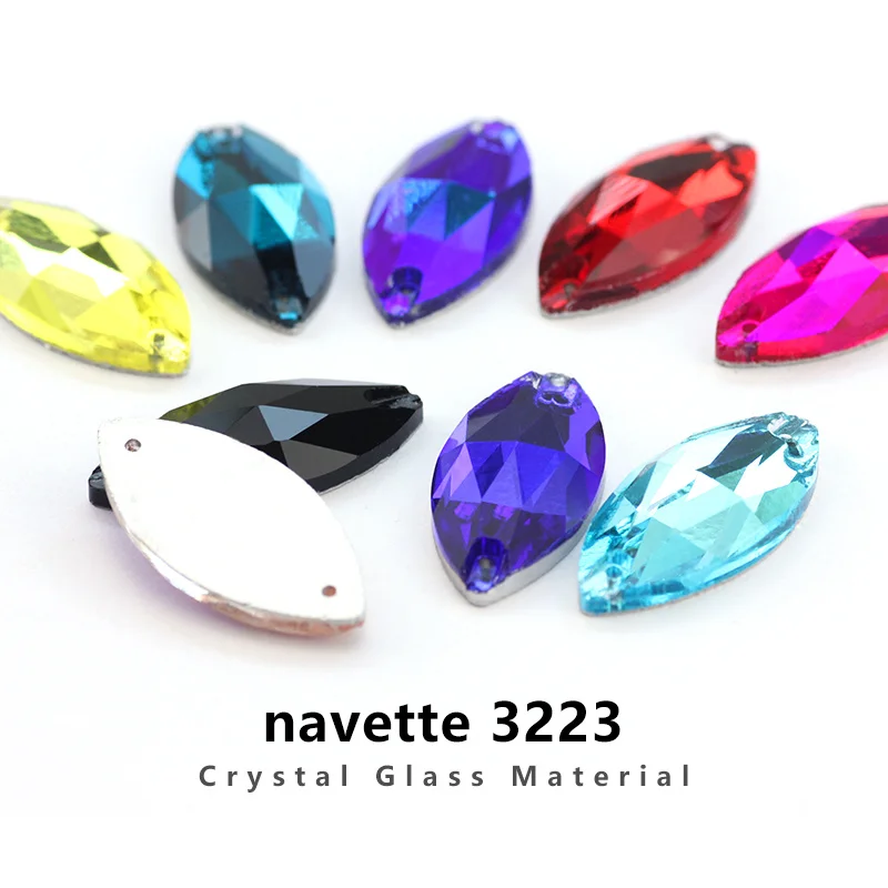 All Size All Color Sew On Rhinestone Ab Glass Rhinestone 3223 Navette Sew On Stone Horse Eye Crystal For Wedding Dress Button