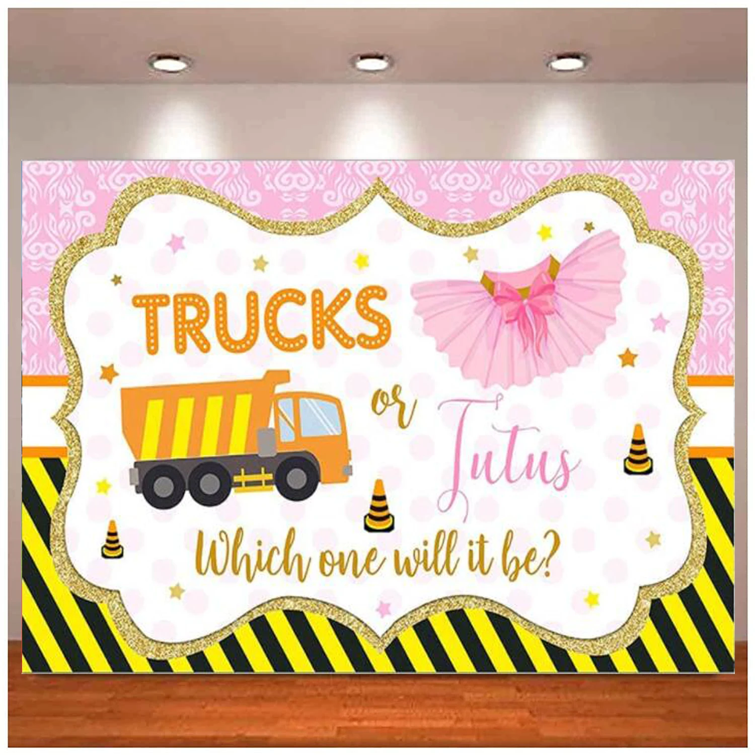 Trucks Or Tutus Gender Reveal Photography Backdrop Boy Or Girl Pink Or Construction Which One Will It Be Background Party Decor