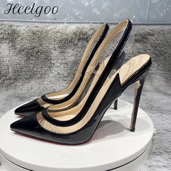 Heelgoo Partchwork Transparent Women Pointy Toe Slingback High Heel Shoes Sexy Ladies Chic Stiletto Pumps Black White Size 33-45