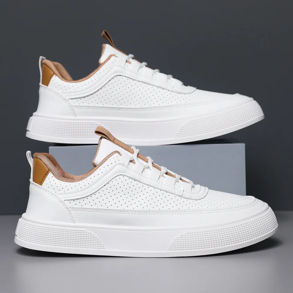 Men's breathable white shoes, Korean style trendy pair with thick soled sneakers, casual board shoes