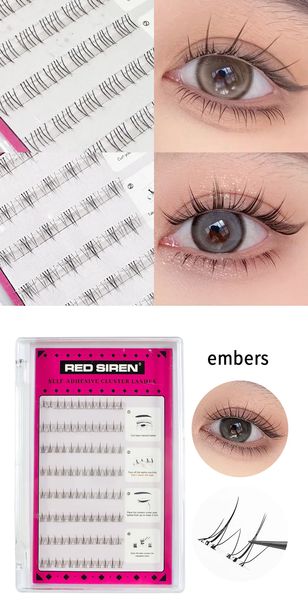 Selbstklebende untere Wimpern, kein Kleber erforderlich, wiederverwendbar unter der Wimpern, koreanisch/Make-up, DIY, individuelle Manga-Wimperncluster – Detail 4
