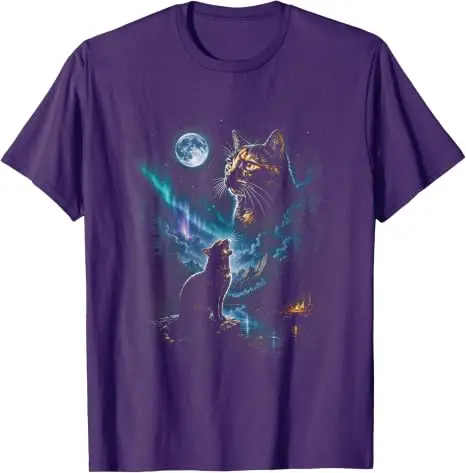 Schildkrötenkatze heult den Mond an – Vintage Katzen-Halloween-T-Shirt – Y2K 90er Jahre Kunst – Grafik für Katzenliebhaber – Ästhetische Kleidung – Neuheit-T-Shirt – Detail 6
