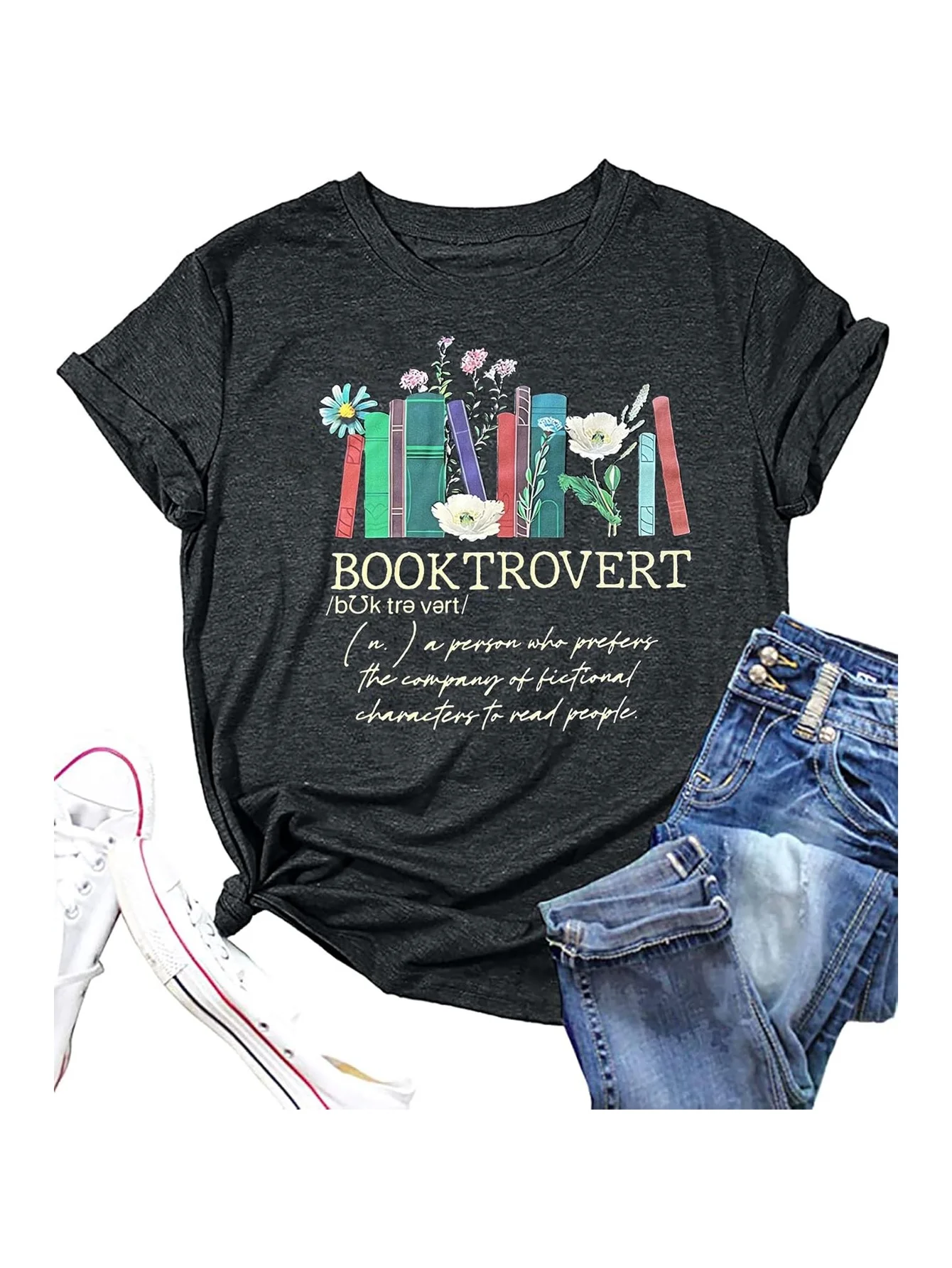 

Women's and Men's Book Lover T-Shirt, Funny Bookshelf Graphic T-Shirt with Floral and Book Designs, Short-Sleeve Cotton Top, Perfect Gift for Readers, Teachers, Birthday