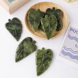 Natural Green Jade Leaf Shape Stone Crafts Carving - Meditation Quartz For Home Decoration