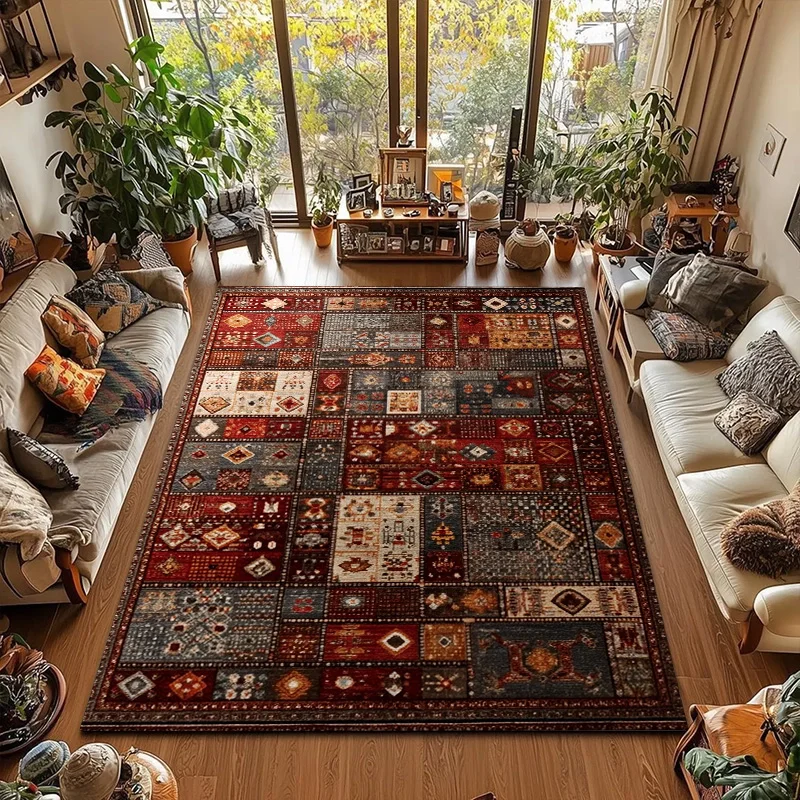

RAKKS Vintage Bohemian Moroccan Style Non-slip Entry Small Floor Mat Living Room Dining Room Study Sofa Bedside Velvet Carpet