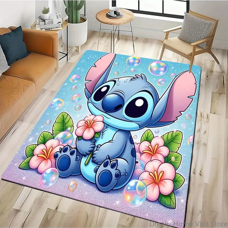 

Disney Stitch Carpet and Angel Cartoon Rug Soft Mat Bedroom and Living Room Crawling Carpet Rectangular Door Mat Exquisite Gift
