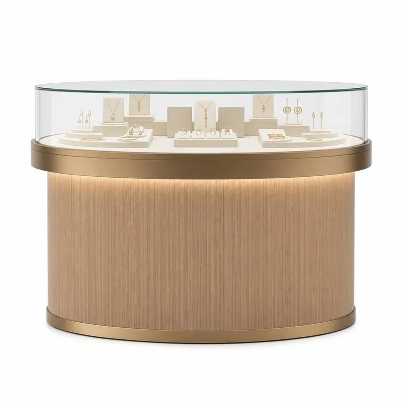 custom.Customized GZowin Wooden Jewelry Display Cabinet LED Lighting Glass Showcase Eco Friendly Durable Recyclable Retail S