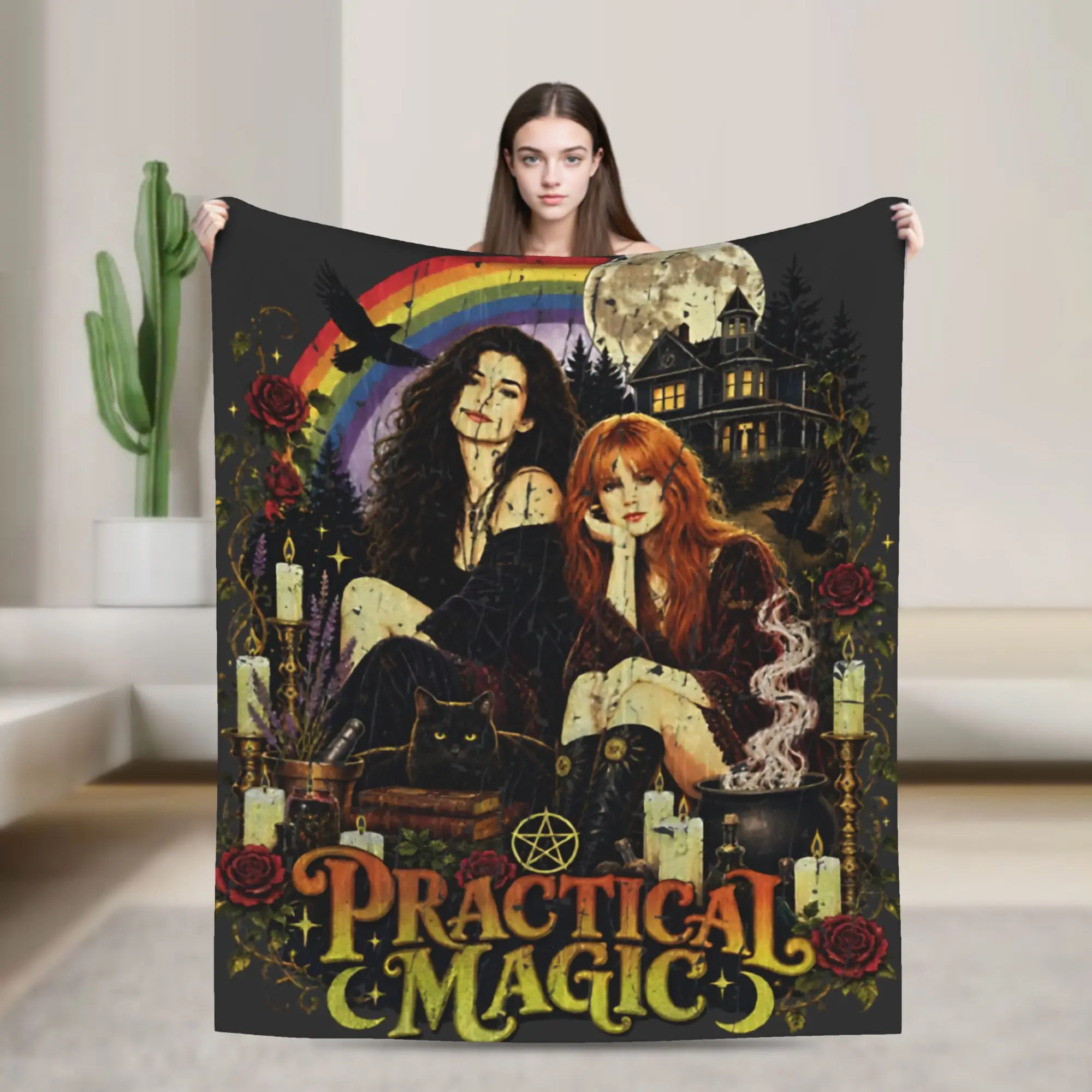 Practical Magic Witchcraft Gothic Halloween Witches Pentagram Blankets Fleece  Cozy Soft Throw Blankets for Home Rug Piece