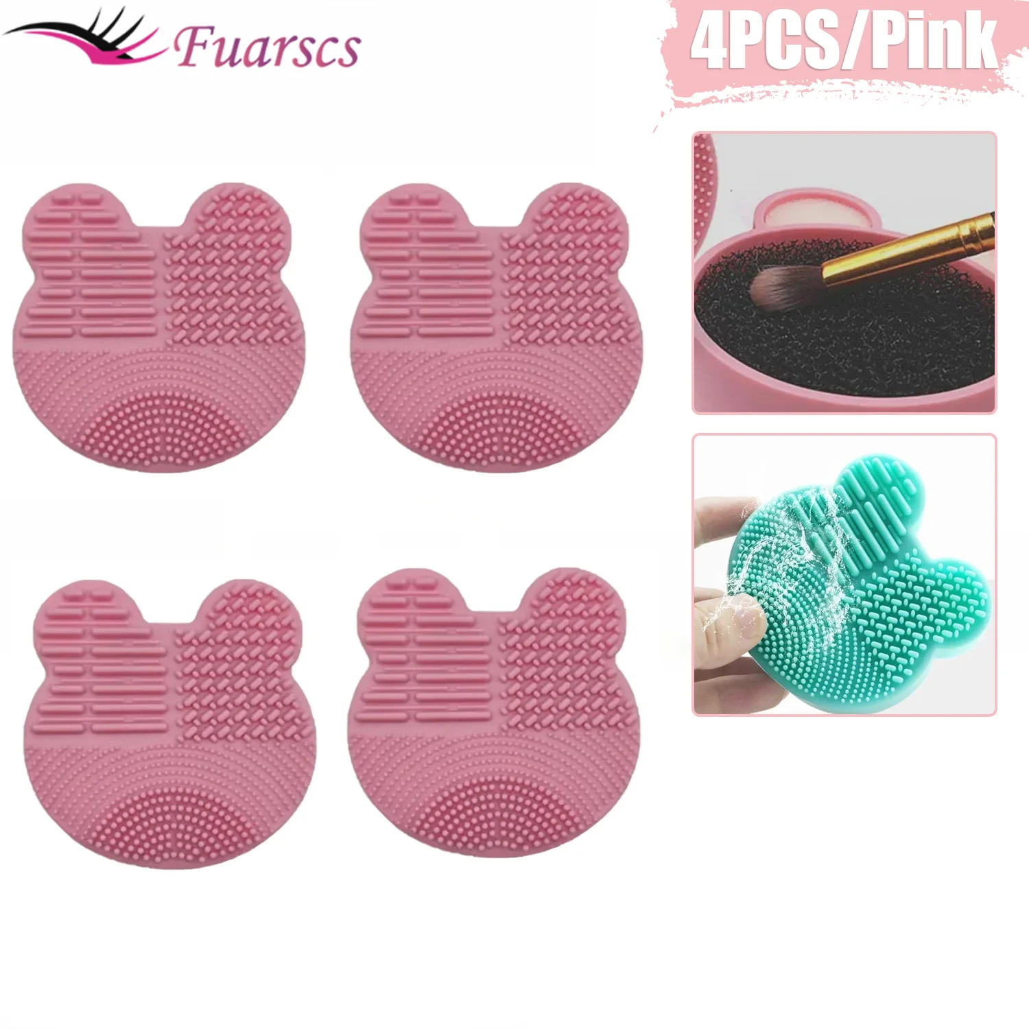 Almohadilla limpiadora de brochas de maquillaje, alfombrilla para cepillos de lavado, limpiador de brochas cosméticas, herramientas de maquillaje universales, almohadilla para tabla de fregar, color rosa, 4 Uds.