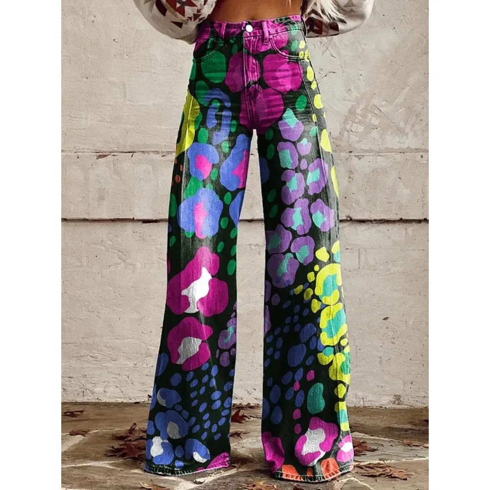 Damen Leopardenmuster Weite Hose mit Hoher Taille Baggy Y2K Vintage Streetwear Hose Locker Sitzende Lässige Tierdruck-Hose – Detail 19