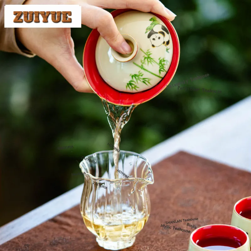 HOYIHM Ceramic Decal Panda Paradise Tea Set Complete Set Creative Tea Ceremony Set Teapot And Tea Cup Set Chinese Tea Set