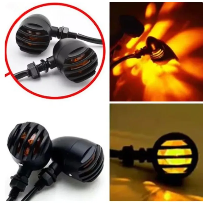 

Motorcycle Turn Signal Light Retro Grill LED Turn Light Amber Retrofit LED Lights Bullet for Harley Sportster，old School