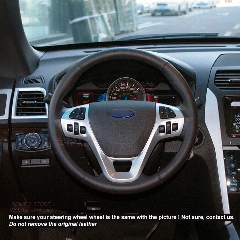 مخيط يدويا عدم الانزلاق دائم نابا الجلود غطاء عجلة القيادة سيارة لفورد 2013 اكسبلورر 2011-2012 حافة الملحقات الداخلية