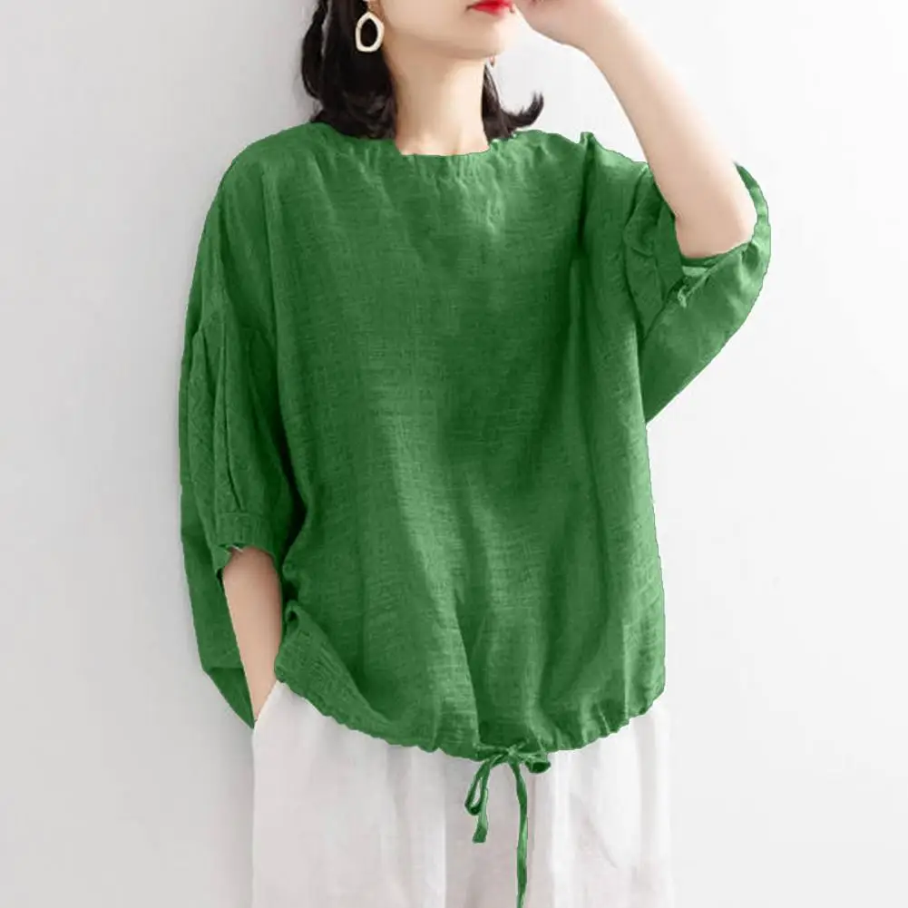 Women Summer Casual T-shirt Fashion Batwing Sleeve Solid Color O-Neck 3/4 Sleeve Pullover Tops Loose Fit Summer Blouse Blusas