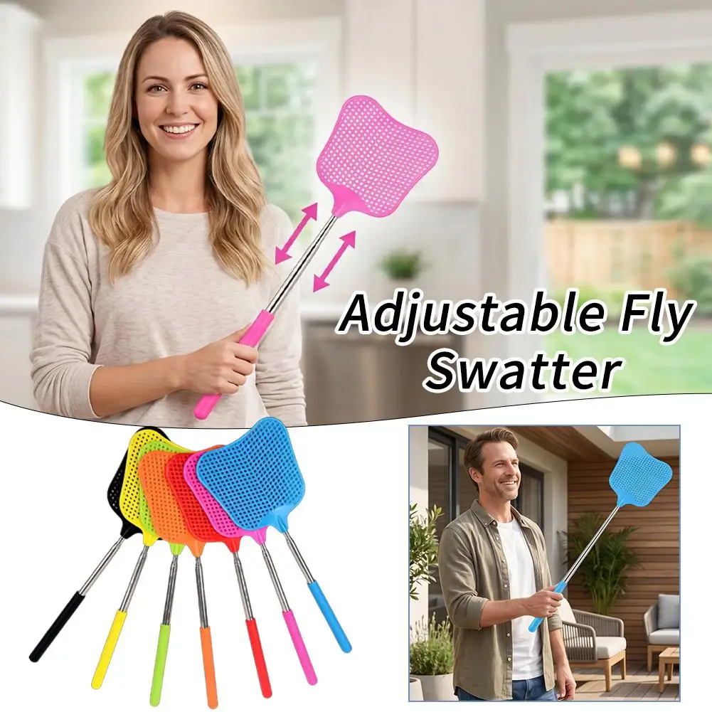 Adjustable Fly Swatter with Extendable Metal Handle Sturdy Plastic Head Comfortable Non-Slip Grip Mosquito Repellent Tools