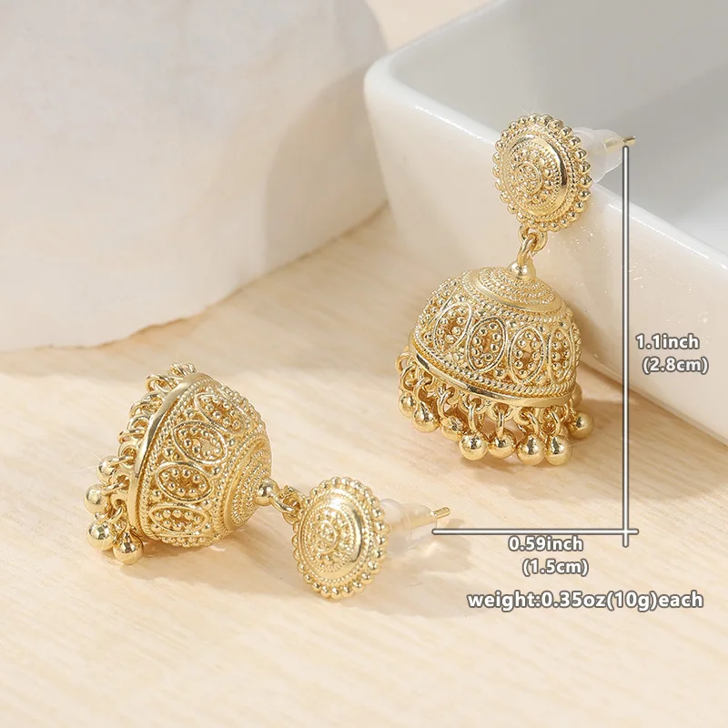 Ethnische Goldfarbene Damen-Ohrringe Vintage Kreativität Metall Handgeschnitztes Muster Hängeohrringe für Frauen – Detail 5
