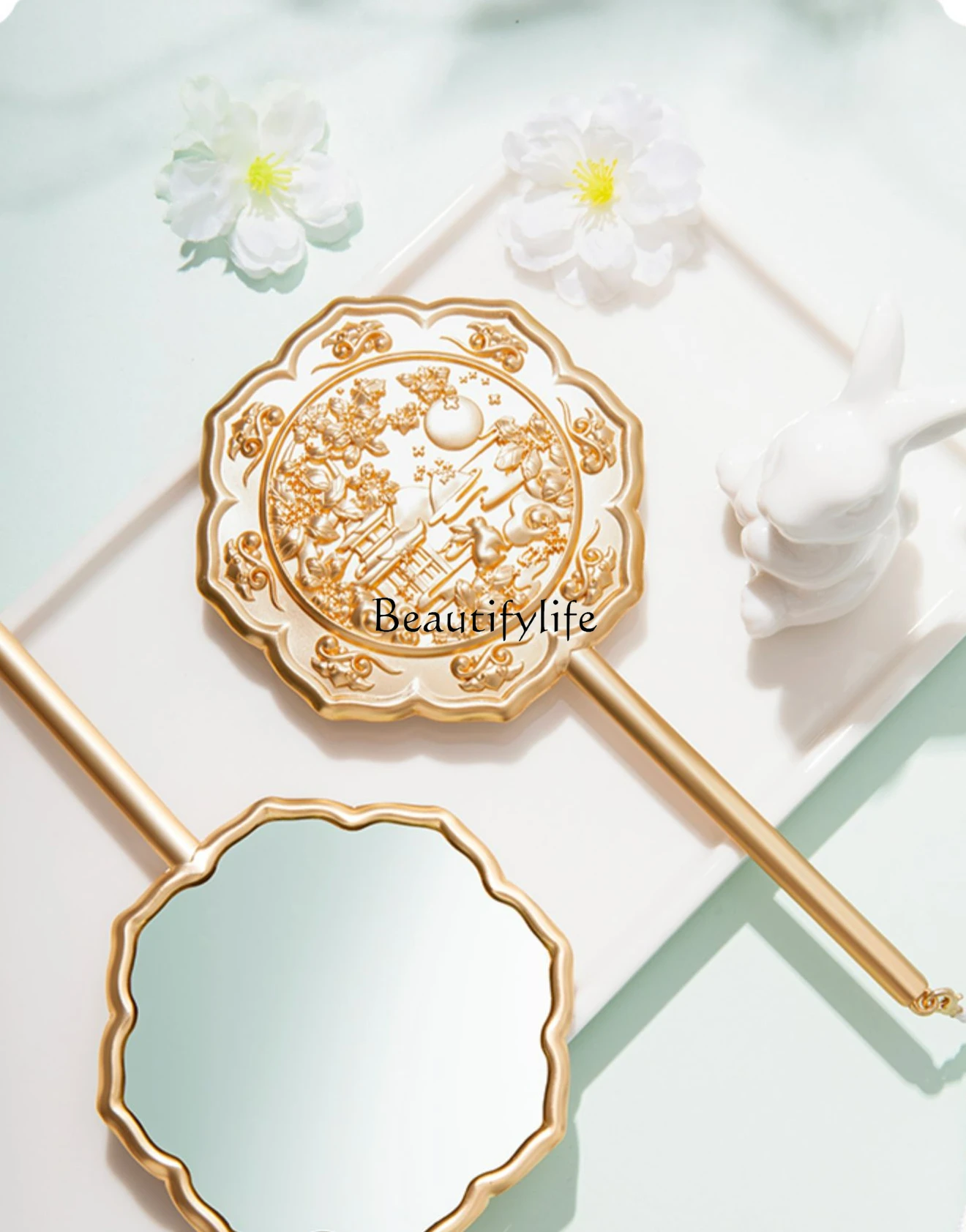 

Portable Portable Makeup Hand-Hold Mirror Antique Birthday Wedding Gift for Girlfriend