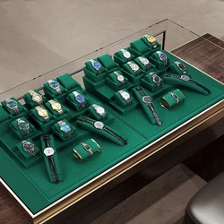 Green Leather Watch Display Stand Live Wrist Watches Showcase Props Men Mechanical Watch Window Displays Organization Holder