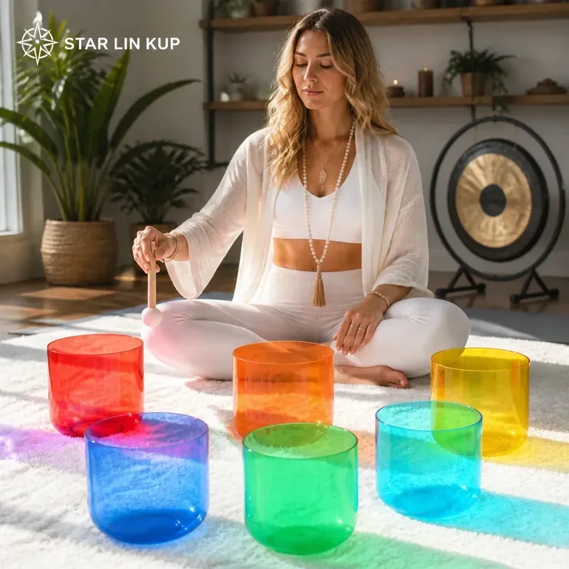 6 Inch Yellow Clear Quartz Crystal Singing Bowl with Mallet by STAR LIN KUP for Meditation Sound Healing Yoga Chakra Balance