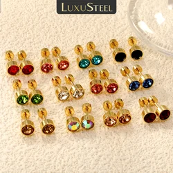 LUXUSTEEL Round Bling Cubic Zirconia Stud Earrings 3/5mm 2pcs/1pair Stainless Steel silvery Women's Men's Party Jewelry Gift