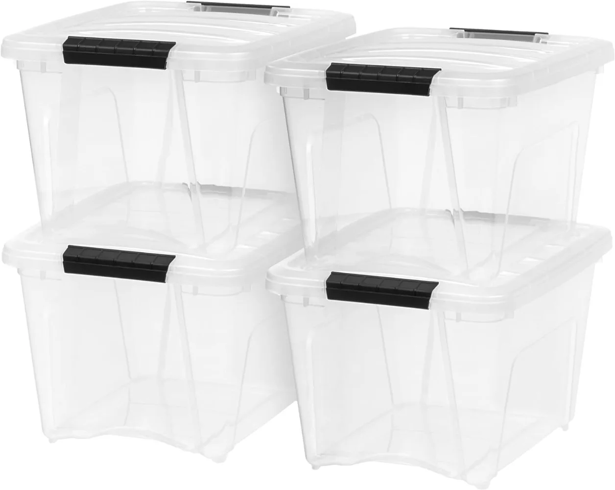 

IRIS USA 19 Quart Stackable Plastic Storage Bins with Lids and Latching Buckles, 4 Pack - Clear, Containers with Lids