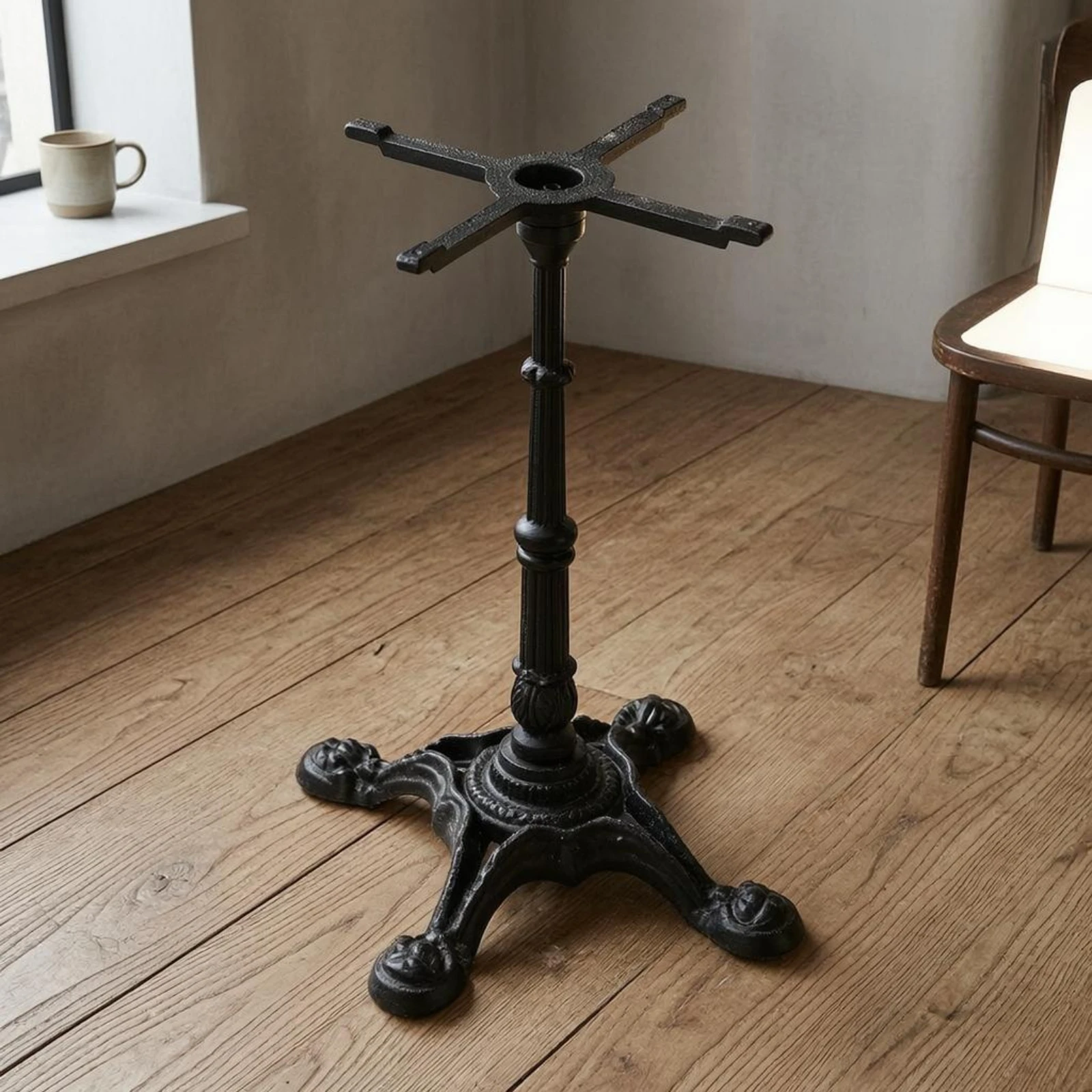 Cast Iron Four-armed Pedestal Table Base Visible Clawed Design Support for Restaurant Furniture or Coffeehouse Projects
