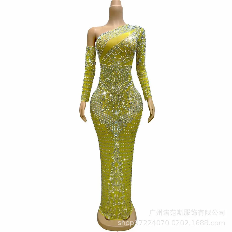 Mode One-shoulder Temperament Taille Jurk Matcha Groen Resort Wind Strand Rok Jaarvergadering Gastheer Jurk Ballkleid Luxuskleid
