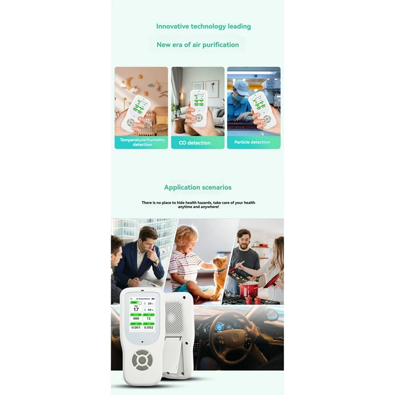Детектор качества воздуха 9 в 1 с подставкой, счетчик воздуха в реальном времени PM1,0 PM2,5 PM10 CO 2 HCHO, температура и влажность с оповещением