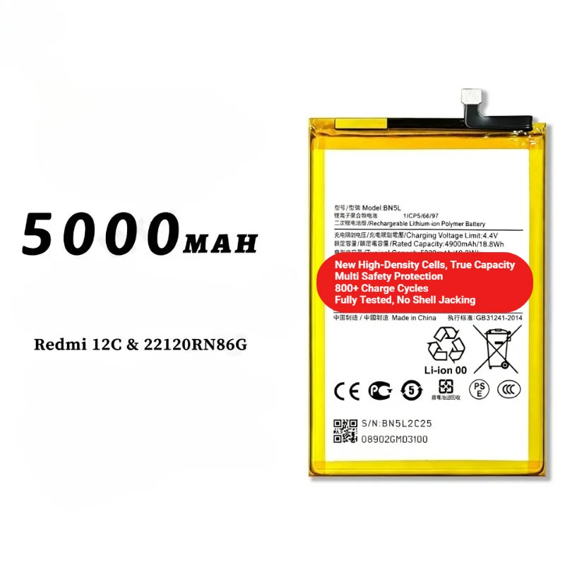 BN5L for Xiaomi Redmi 12C/22120RN86G Phone Battery 0Cycle High Quality High Capacity Replacement Bateria Grade A Cell with Tools