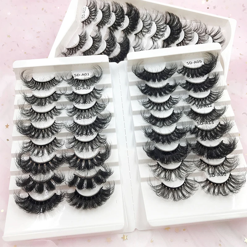 10 Pairs 6D Lashes Tray 25MM Lash Fluffy Dramatic Messy Long False Eyelashes Custom Logo Eyelash Packaging