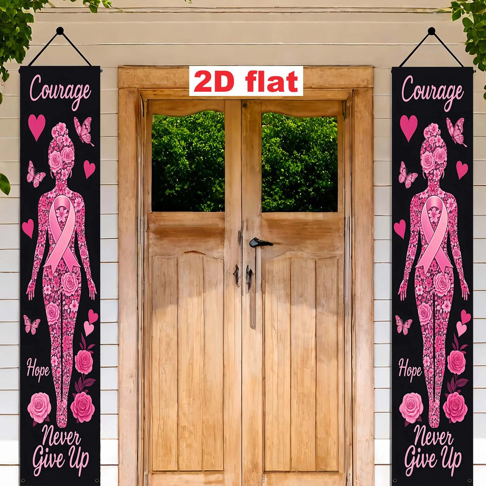 2 bannières de porche en ruban rose pour la sensibilisation mondiale au cancer du sein, décoration murale extérieure pour hôpital et salon de beauté