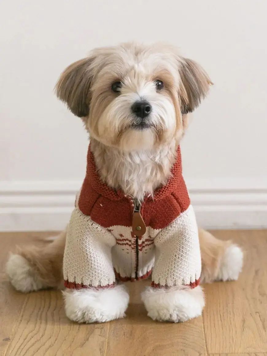 

Christmas-Style Red Zipper Design Thick Pet Sweater Small Dog Hooded Knitted Top
