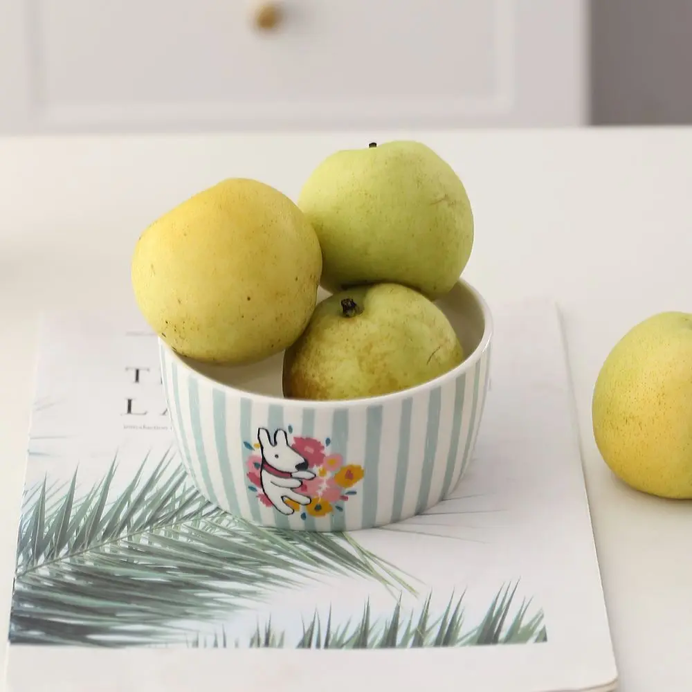 Happy Little Dog Ceramic Rice Bowl,Refrigerator Freshness Bowls,High Temperature Resistant Household Fruit Salad Bowl Set Gift