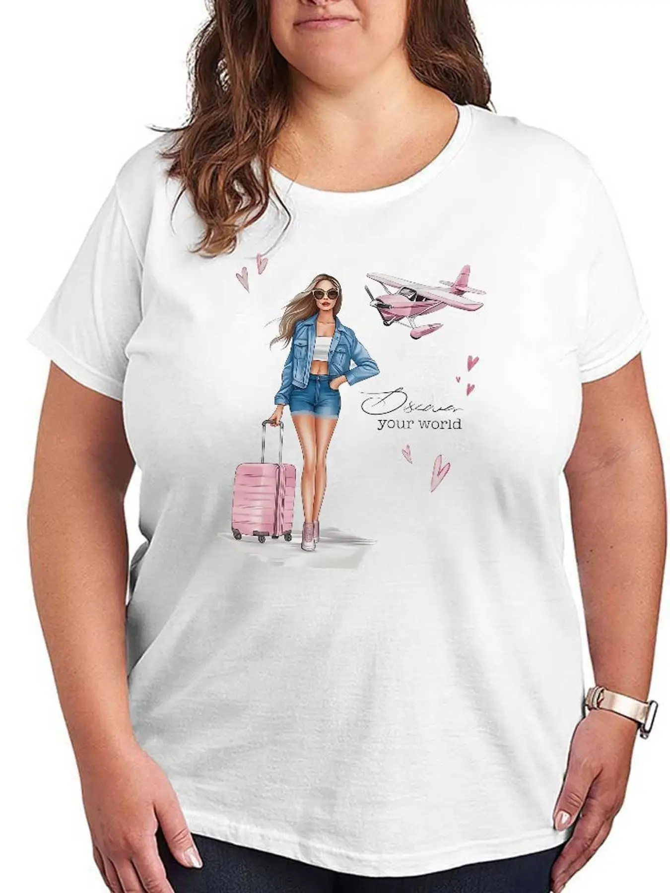Travel Girl Graphic T Shirt Women Fashion Short Sleeve Tees Casual Stretchy Plus Size Tops Summer Aesthetic Clothing