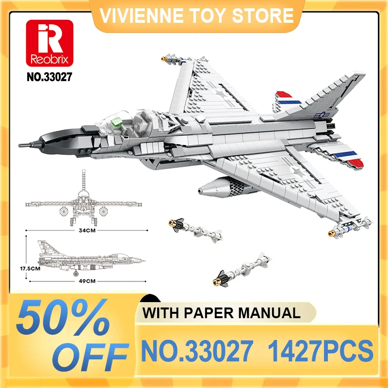 Reobrix 33027 Technical F-16 Military Fighter Building Block Transport Airplane Brick Puzzle Assembly Toy Christmas Gift For Kid