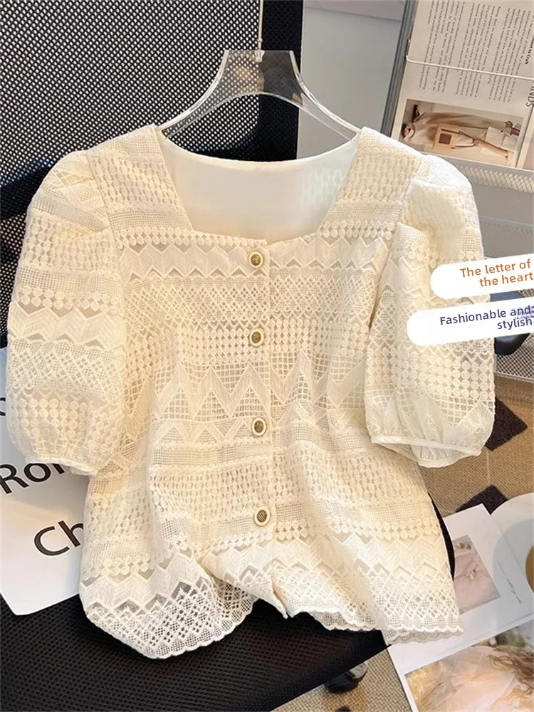 

Summer Thin Ice Silk Loose ort Sve Square Collar T-irt Women's New Sle Faionable Chiffon Top European Sle Loose Fit