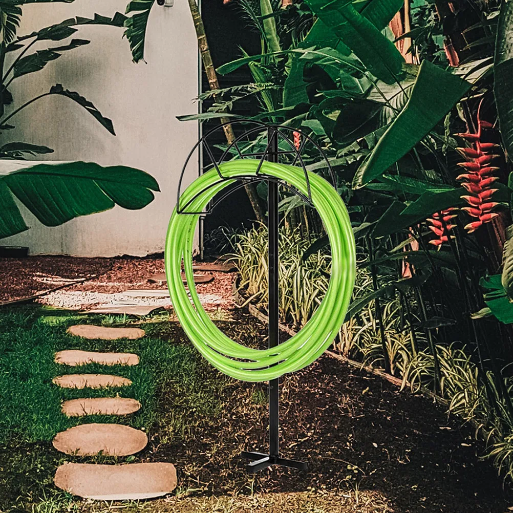 Heavy Duty Black Metal Garden Hose Stand Detachable Stable Water Hose Holder Outdoor Storage Rack Hosepipe Holder for Storage