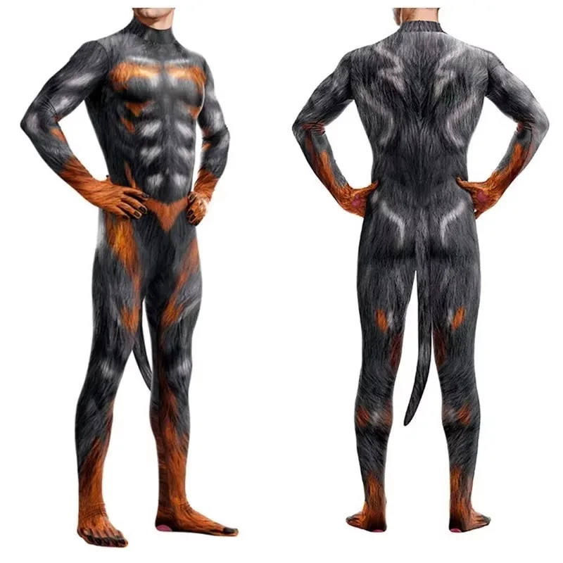 

Костюм для косплея: облегающий комбинезон с принтом животного хвоста для мужчин и женщин, одежда для ролевых игр, фестивалей, Хэллоуина, вечеринок и рейвов