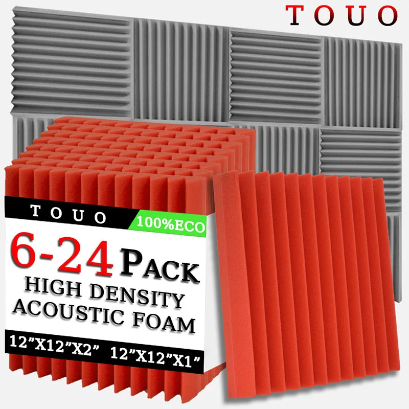 TOUO High Density Acoustic Foam 6/12/24 Pcs Home Studio Acoustic Treatment Soundproofing Foam Wall Soundproofing Door Insulation