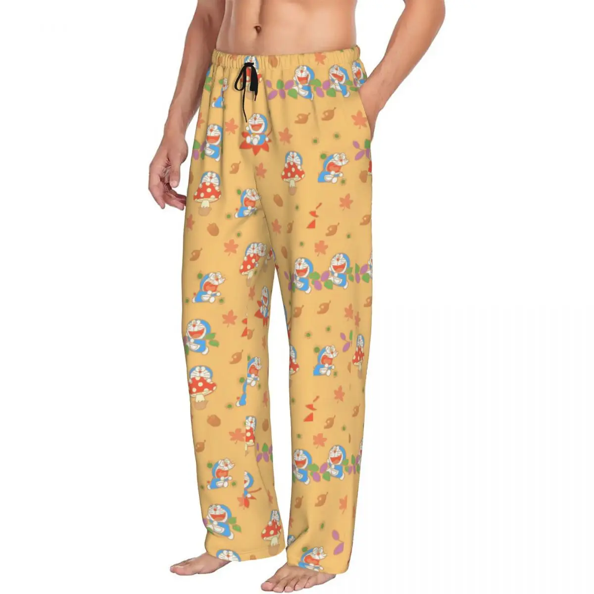 Custom Men's D-Doraemons Cartoon Pajama Pants Print Sleep Sleepwear Bottoms with Pockets