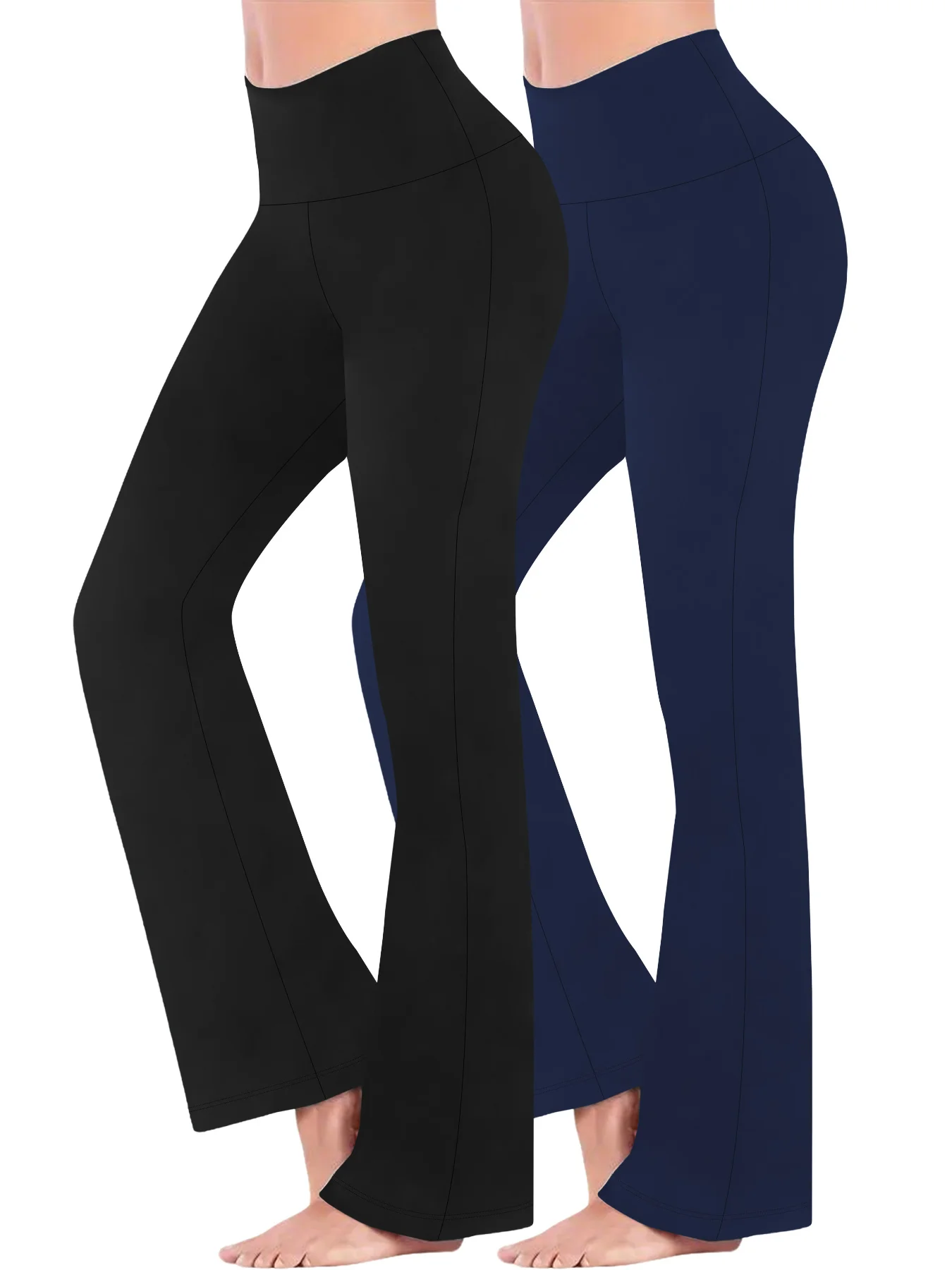 Confezione da 2 pantaloni svasati a vita alta super morbidi da donna taglie forti, leggings con controllo della pancia e pantaloni a campana morbidi