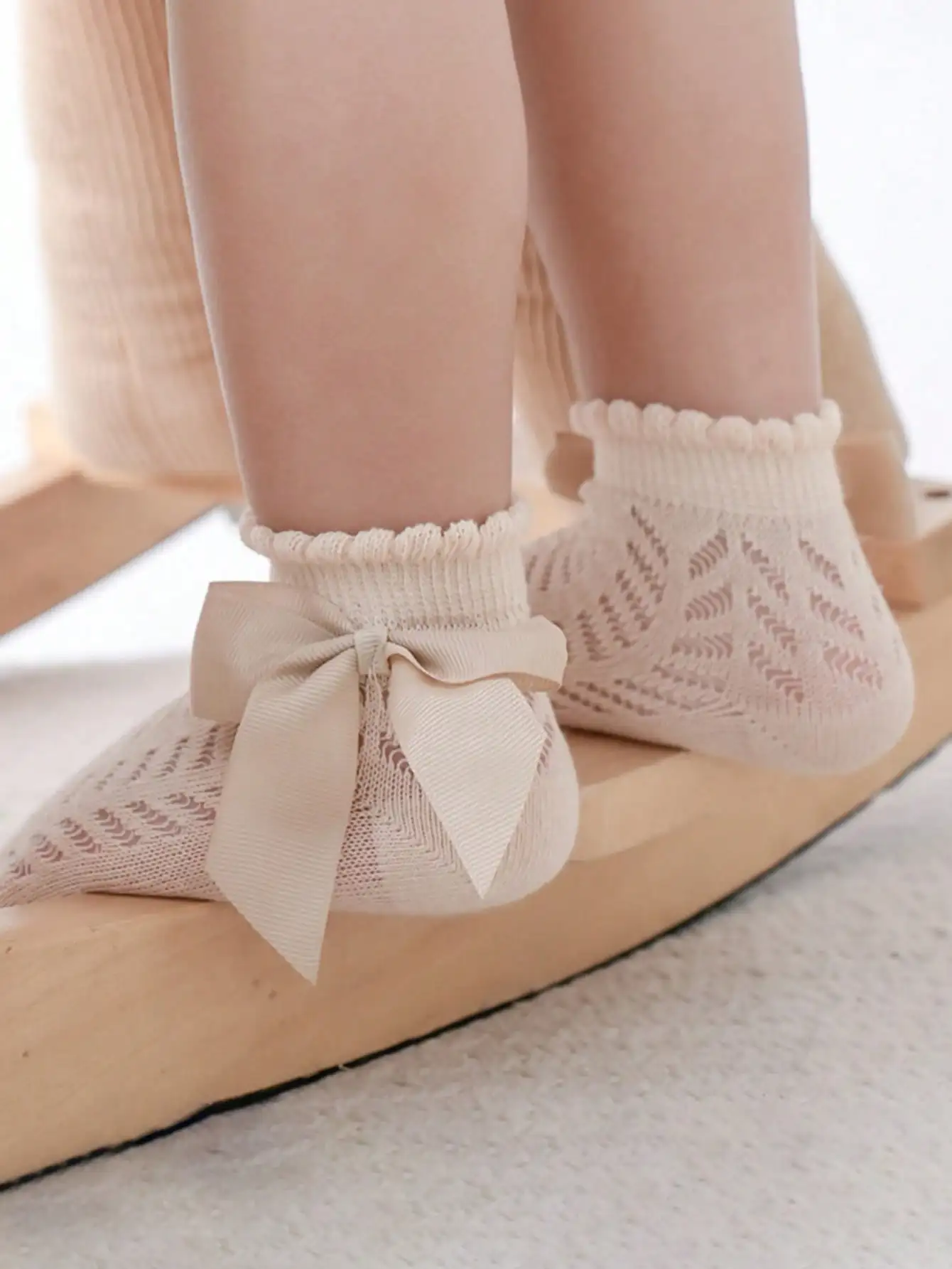 7 Pairs Baby Girls Bow Decor Ankle Socks 0‑1Y Mesh Breathable Ruffle Trim Short Socks Infant Casual Colorful Daily Dress Socks