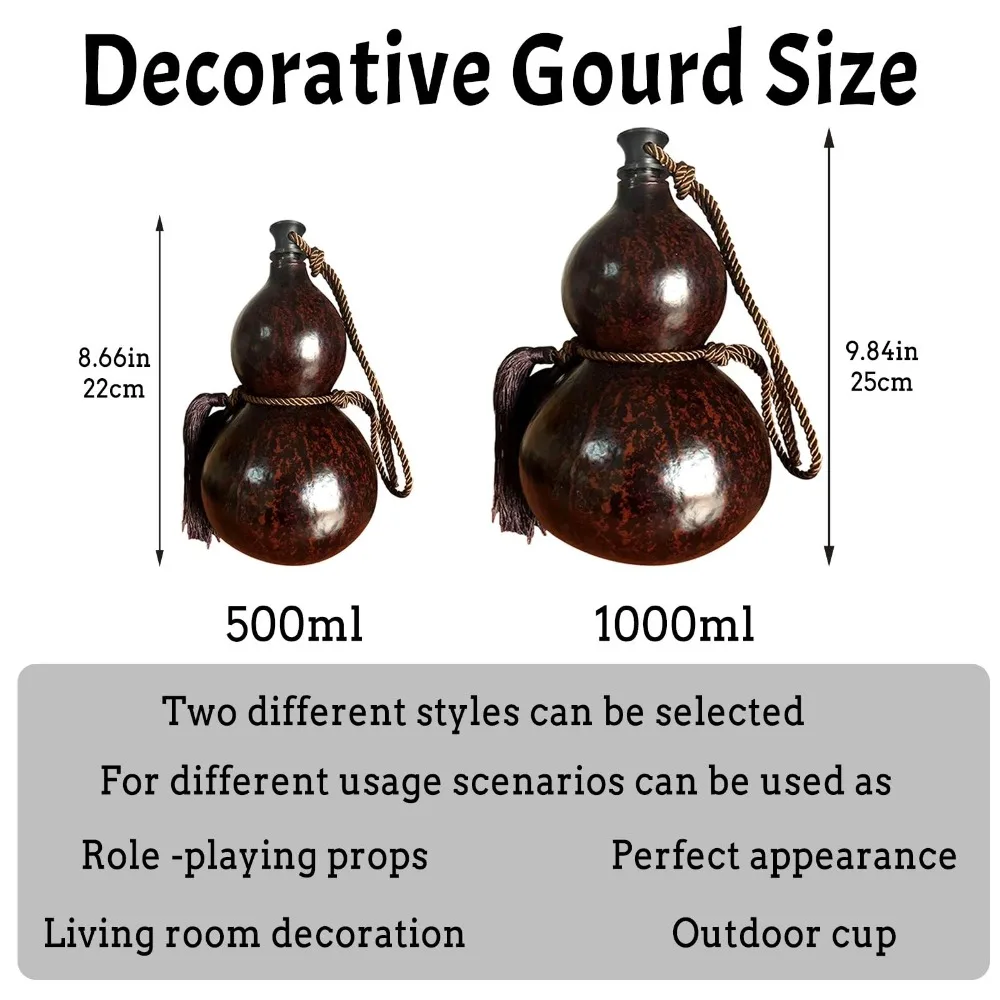 Chinese Retro-Inspired Gourd Water Bottle 500ML/1000ML Durable Wine Bottle Large Capacity Boating Decor Water Kettle Mens Gifts