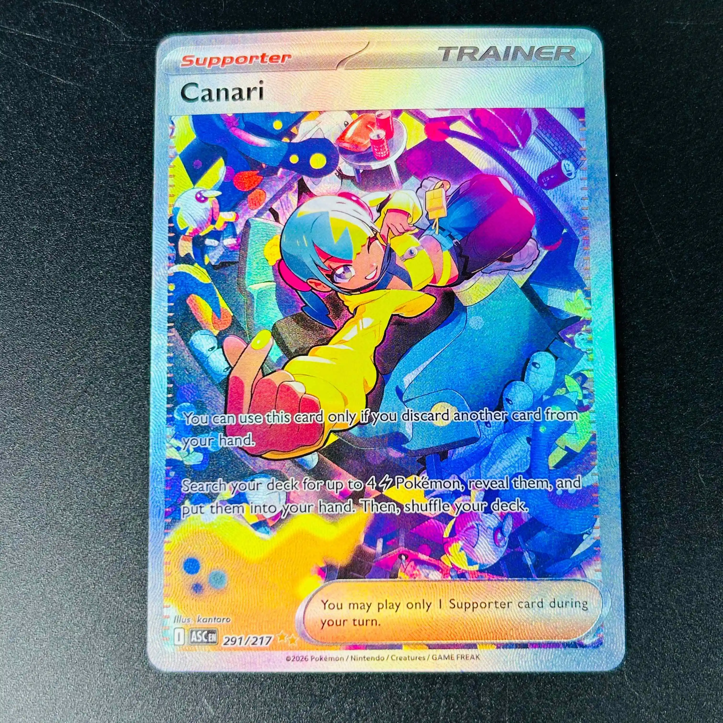Tarjeta Coleccionable Pokémon 2026 English Canari Trainer SAR Holo DIY Texturizada - Edición Menta Rara