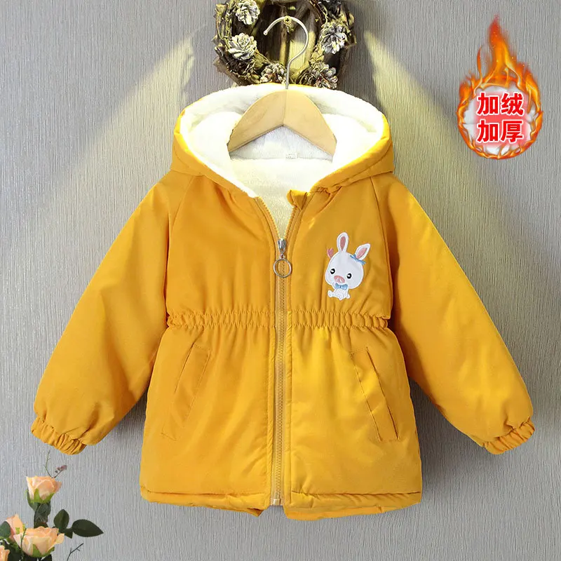 2024 Autumn Winter Warm Girls Coat Cute Rabbit Embroided Jacket For Girls Thick Windbreaker Outerwear Birthday Gift Kids Clothes