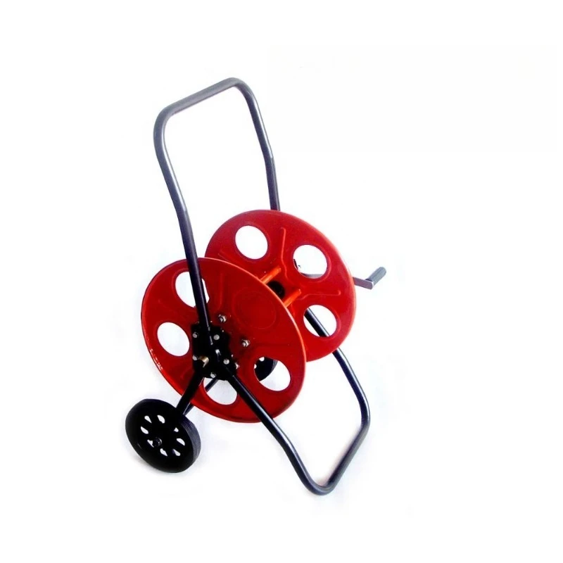 Steel wheeled hose reel, adjustable, corrosion resistant, flexible joint size for commercial window cleaning