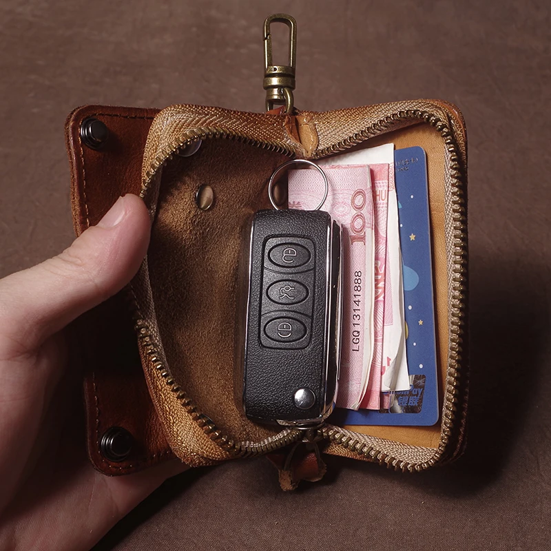 GURO العلامة التجارية الفاخرة جلد طبيعي حقيبة مفاتيح متعددة الوظائف الخصر حامل بطاقة معلقة محفظة نسائية للعملات المعدنية الرجال النساء حافظة مفاتيح السيارة المنظم