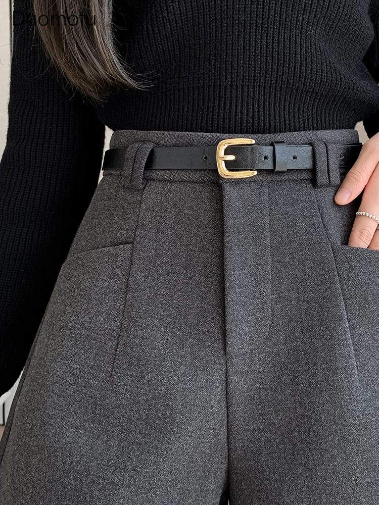 Duomofu Stylish Women's Casual Solid High Waist Wide Leg Shorts with Pocket Loose Woolen Suit Shorts Business Boot Shorts S-XL - Image 3